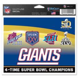 New York Giants 4 Time Super Bowl Champions - 5x6 Ultra Decal