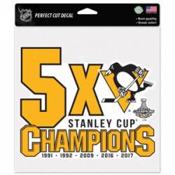 Pittsburgh Penguins 5 Time Stanley Cup Champions - 8x8 Die Cut Decal
