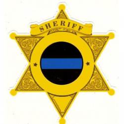 6 Point Sheriff Thin Blue Line Badge - Decal