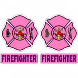 Female Firefighter Pink - Helmet Decal Pair