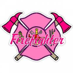 Firefighter Ladies Pink Maltese Cross with Axes - Decal