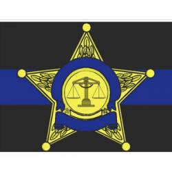 5 Point Gold Star Badge Blue Line Sheriff - Sticker