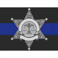 6 Point Silver Star Blue Line Sheriff Badge - Decal