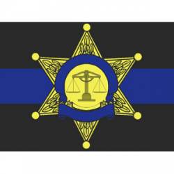 6 Point Gold Star Blue Line Sheriff Badge - Sticker