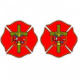 Christian Firefighter Maltese Cross - Helmet Decal Pair