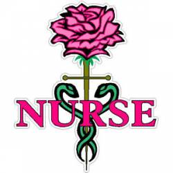 Nurse Caduceus With Pink Rose - Decal