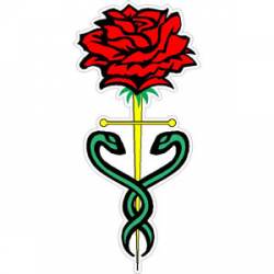Caduceus With Red Rose - Decal
