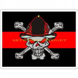 Thin Red Line Skull & Cross Bones Firefighter - Sticker