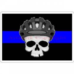 Thin Blue Line Bike Patrol Skull w/ Helmet - Sticker