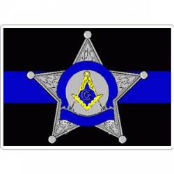 Thin Blue Line Silver Masonic 5 Point Sheriffs Badge - Sticker