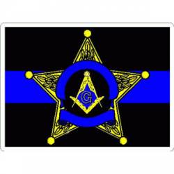 Thin Blue Line Gold Masonic 5 Point Sheriffs Badge - Sticker