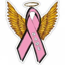 Custom Breast Cancer Pink Ribbon w/ Wings - Sticker