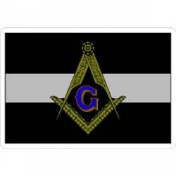 Thin Silver Line Masonic Square & Compass - Sticker