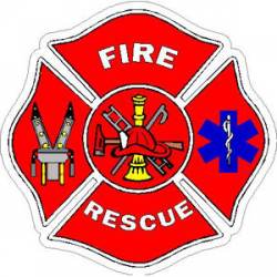 White Outline Fire Rescue Maltese Cross - Sticker