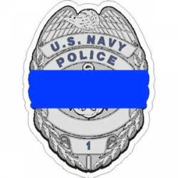 Thin Blue Line US Navy Police Grey Badge - Sticker