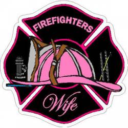Firefighters Wife Pink Maltese Cross - Vinyl Sticker