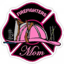 Firefighters Mom Pink Maltese Cross - Vinyl Sticker
