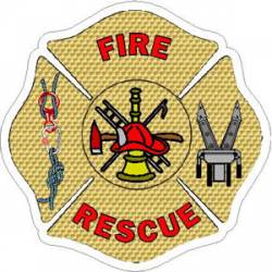 Fire Rescue Gold Leaf Maltese Cross - Vinyl Sticker