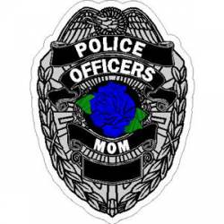Police Officers Mom Blue Rose Badge - Vinyl Sticker