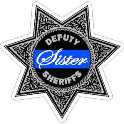 Thin Blue Line Deputy Sheriffs Sister 7 Point Badge - Vinyl Sticker
