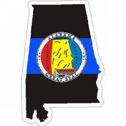 Thin Blue Line Alabama Outline State Seal - Vinyl Sticker