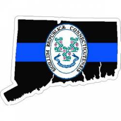 Thin Blue Line Connecticut Outline State Seal - Vinyl Sticker