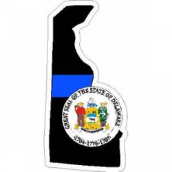 Thin Blue Line Delaware Outline State Seal - Vinyl Sticker