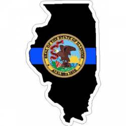 Thin Blue Line Illinois Outline State Seal - Vinyl Sticker