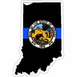 Thin Blue Line Indiana Outline State Seal - Vinyl Sticker