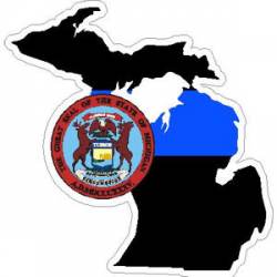 Thin Blue Line Michigan Outline State Seal - Vinyl Sticker