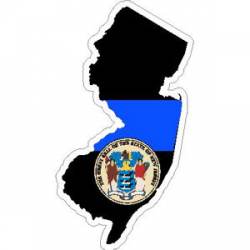 Thin Blue Line New Jersey Outline State Seal - Vinyl Sticker