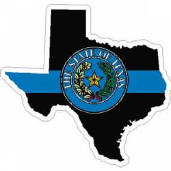 Thin Blue Line Texas Outline State Seal - Vinyl Sticker