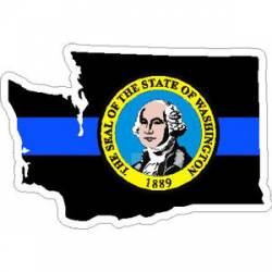 Thin Blue Line Washington Outline State Seal - Vinyl Sticker