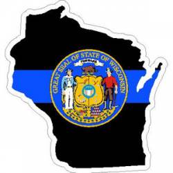 Thin Blue Line Wisconsin Outline State Seal - Vinyl Sticker