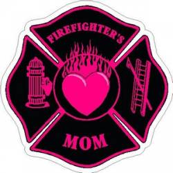 Firefighter's Mom Pink Maltese Cross - Vinyl Sticker