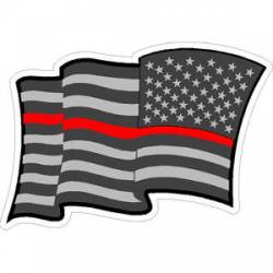 Thin Red Line Subdued Reverse Wavy American Flag - Sticker