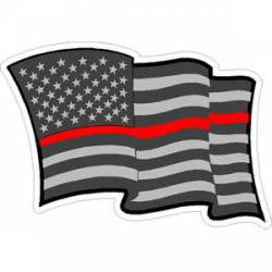 Thin Red Line Subdued Wavy American Flag - Sticker