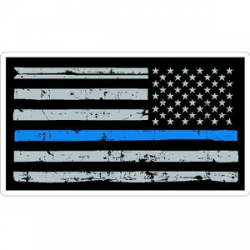 Thin Blue Line Rustic Reverse American Flag - Rectangle Sticker