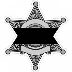 White 6 Star Sheriff Badge Black Line Mourning - Vinyl Sticker