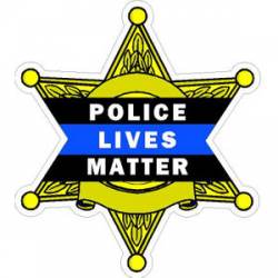 Thin Blue Line Police Lives Matter Badge 6 Point Gold - Vinyl Sticker