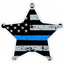 Subdued Distressed US Flag Blue Line 5 Point Badge - Vinyl Sticker
