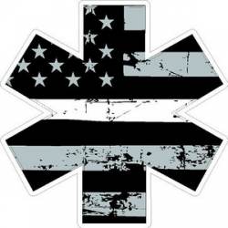 Subdued Distressed Flag White Line Star of Life - Vinyl Sticker