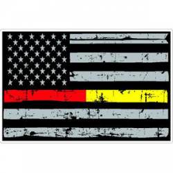 Thin Red Yellow Line Distressed American Flag - Sticker