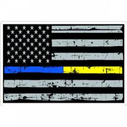 Thin Blue Yellow Line Distressed American Flag - Sticker