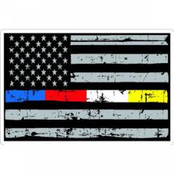 Thin Blue Red White Yellow Line Distressed American Flag - Sticker