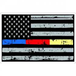 Thin Blue Red Yellow Line Distressed American Flag - Sticker