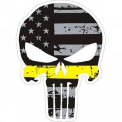 Thin Yellow Line Distressed American Flag Punisher Skull - Sticker