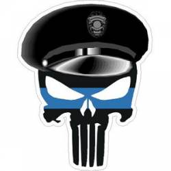 Thin Blue Line Police Officer Punisher Skull - Sticker