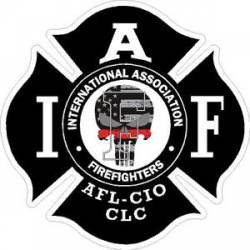 Black Punisher Skull IAFF International Association Firefighters Yellow Banner - Sticker