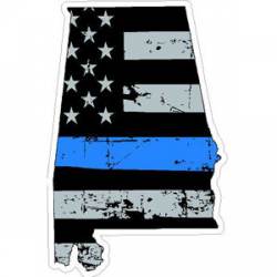 Alabama Thin Blue Line Subdued Distressed American Flag - Sticker